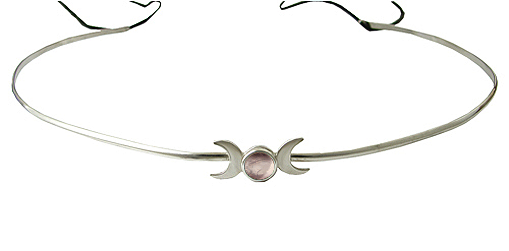 Sterling Silver Renaissance Style Headpiece Circlet Tiara With Rose Quartz